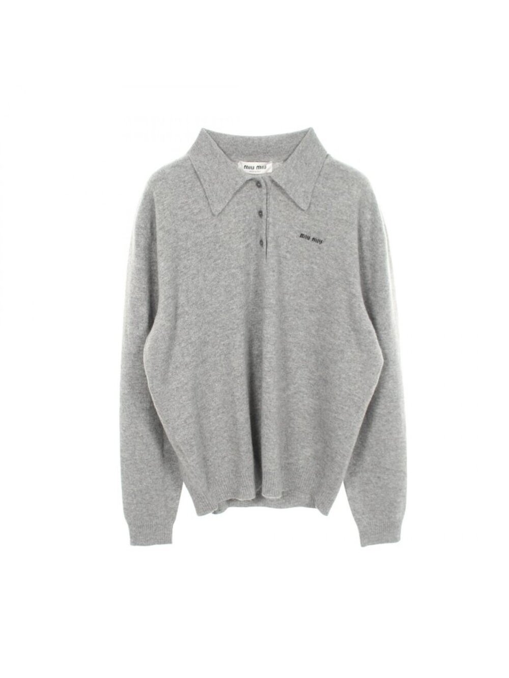Miu Miu Knit Logo Long Sleeve Polo Cashmere Sweater